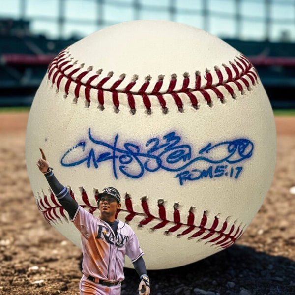 Carlos Peña Signed OML Baseball Tampa Bay Rays All-Star 1B Auto Romans 5:17