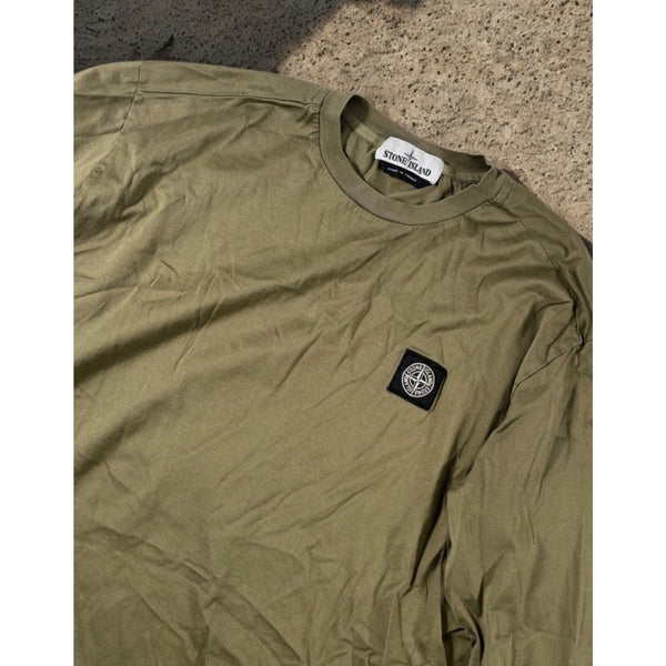 Stone Island Compass Logo Patch Olive Green Long Sleeve T-Shirt Mens L Authentic