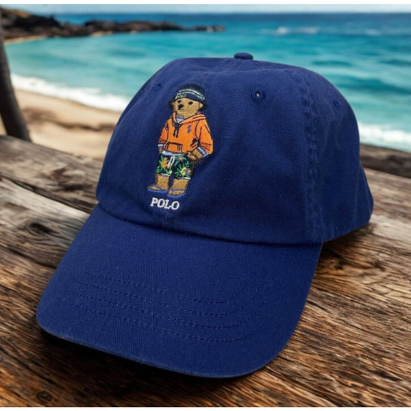 Polo Ralph Lauren Polo Bear Hawaiian Hat Navy Leather Strap Adjustable Rare