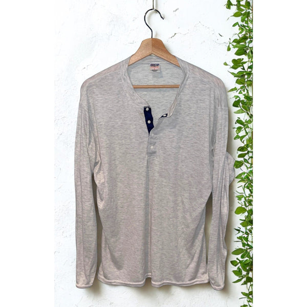 Patagonia Capilene Henley Shirt Mens L Base Layer Snap Made USA Gray Vintage