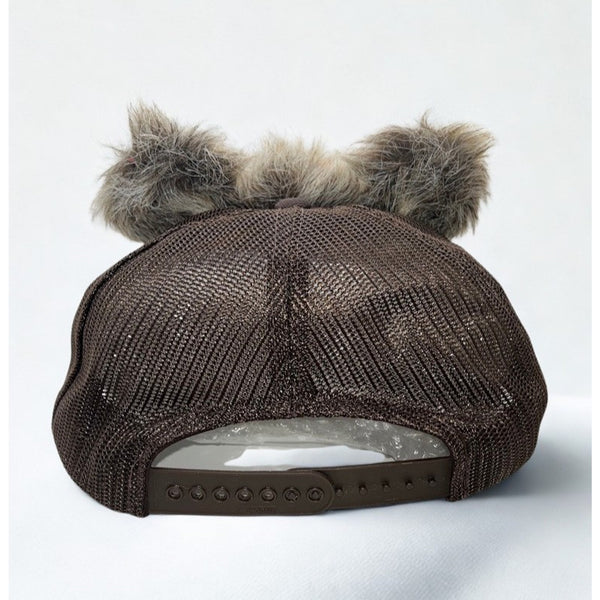 3D Plush Bear Snapback Hat Brown Grizzly Teddy Trucker Cap OSFA Vintage 1980s