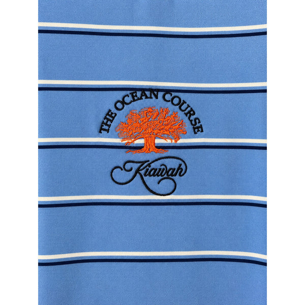 The Ocean Course Kiawah RLX Ralph Lauren Polo Men's L Blue Stripe Stretch Golf