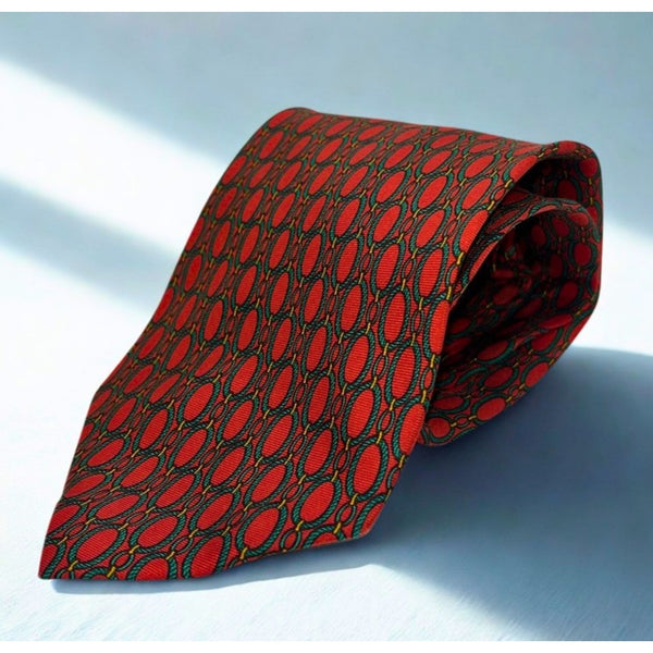 Paolo Gucci Silk Tie Vintage Made in Italy Red Geometric Equestrian 100% Silk