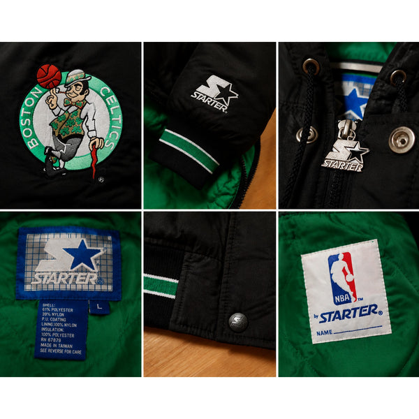 Boston Celtics Starter Hooded Parka Jacket Mens L Vintage 90s NBA Black Green