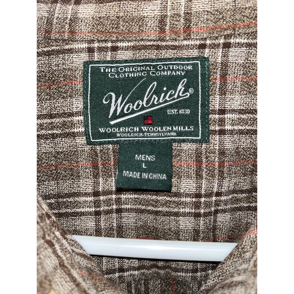 Woolrich Flannel Mens Sz L Shirt Long Sleeve Button Up Plaid Cotton Barley Twist