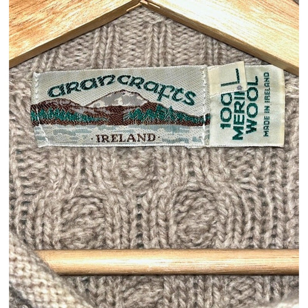 Aran Crafts Irish Wool Fisherman Sweater L Cable Knit Donegal Vintage