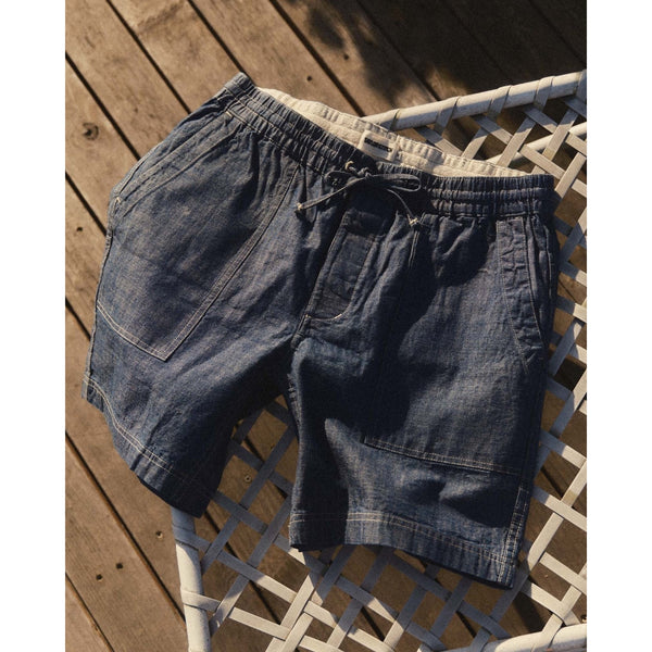 Taylor Stitch Breakwater Shorts XL Washed Indigo Chambray Organic Cotton NWOT