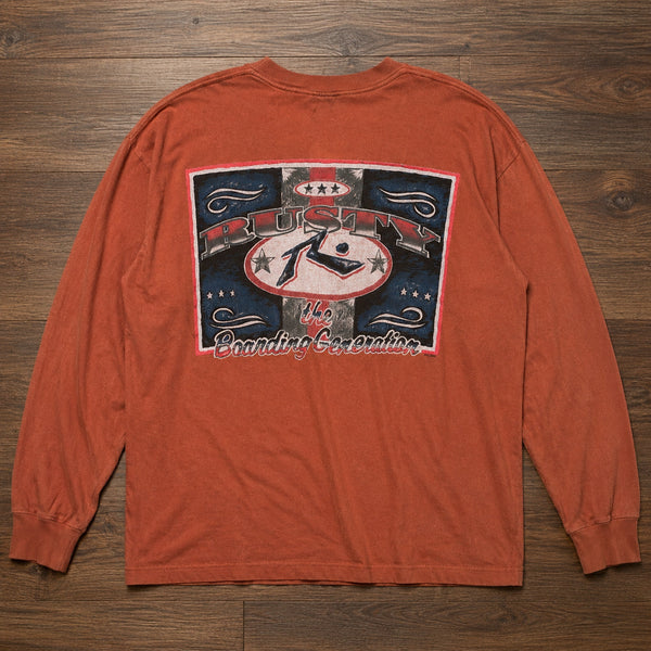 Rusty Surfboards Long Sleeve T Shirt XL USA 90s Surf Skate Graphic Tee Vintage
