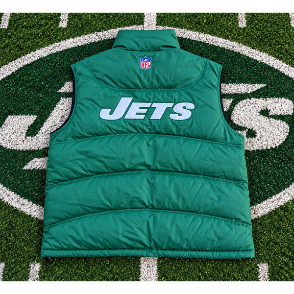 New York Jets Reebok NFL On Field Down Puffer Vest Men's 2XL Green Full Zip