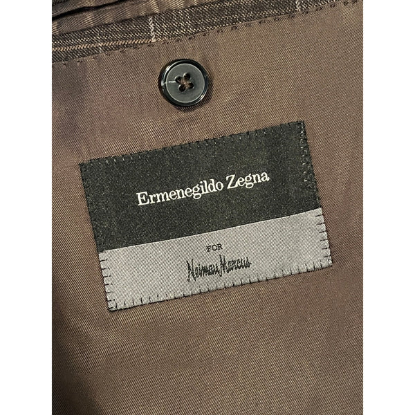 Ermenegildo Zegna Neiman Marcus Blazer 44R EU 54 Brown Windowpane Wool