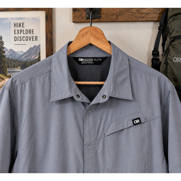 Outdoor Research Astroman Sun Shirt Gray 2XL Hiking UPF 50+ Stretch NWOT