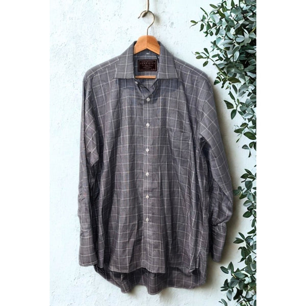 Charles Tyrwhitt Dress Shirt Non Iron Check Sea Island Sz. 16/34 French Cuff