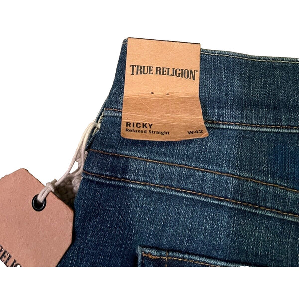 True Religion Ricky W Flap Relaxed Straight Jeans Lake View 42x36 NWT USA