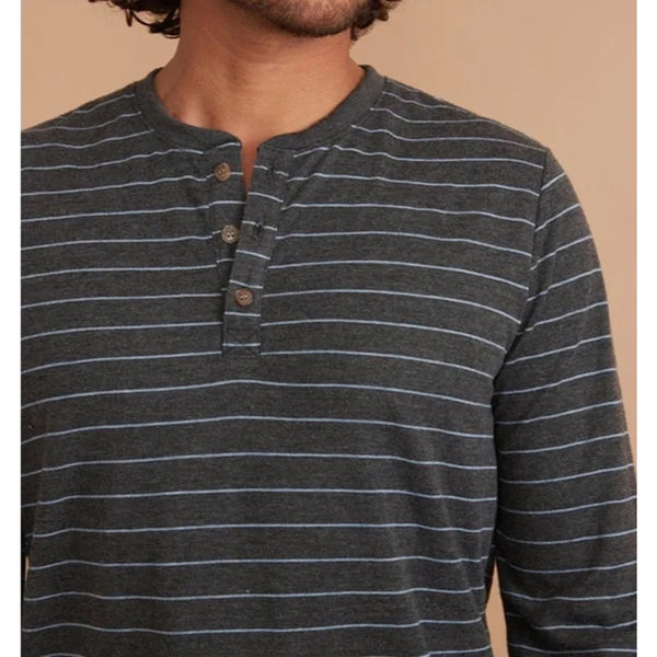 Marine Layer Double Knit Henley Shirt Mens 2XL Gray Blue Striped Long Sleeve NWT