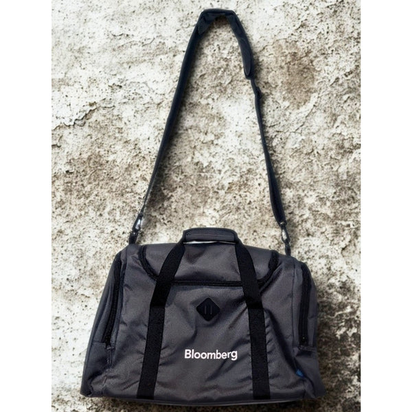 Bloomberg Duffle Gym Bag Black Gray Shoulder Travel Overnight NWOT