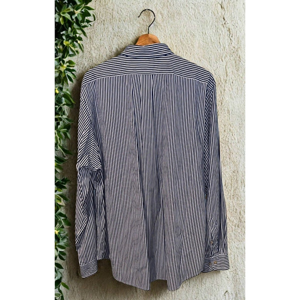 Polo Ralph Lauren Classic Fit Shirt Blue White Stripe Mens 17 XL Button Down