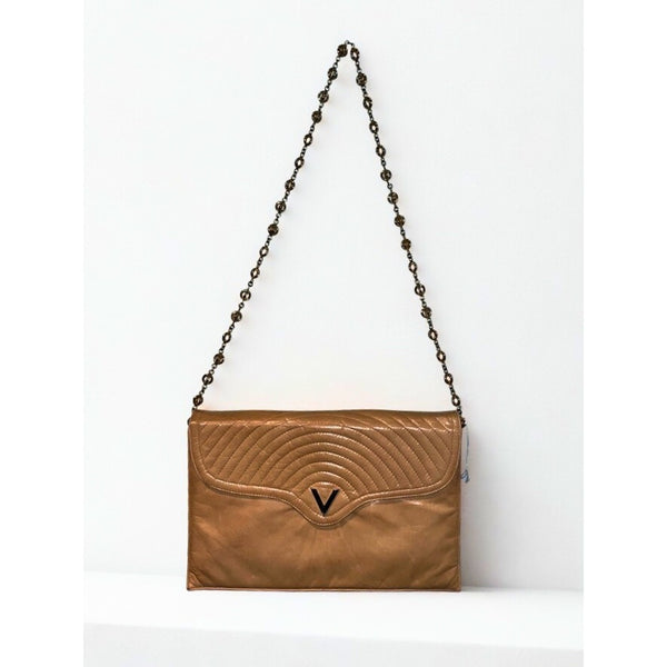 Valentino by Mario Valentino Vintage Leather Shoulder Bag Bronze Chain Strap