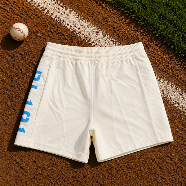 Baseball Lifestyle 101 B101 Diamond Relaxed Fit Sweatshorts Sz M Cream Blue NWOT