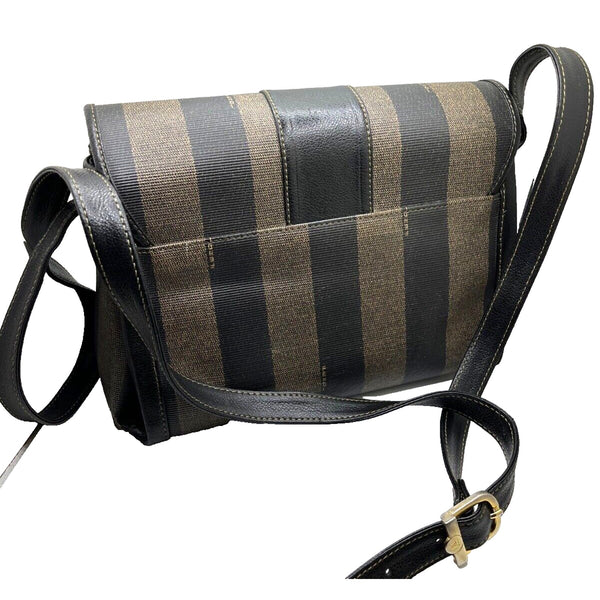 Fendi Purse PEQUIN BAG Striped Leather Gold Modern Pockets Organizer VNTG