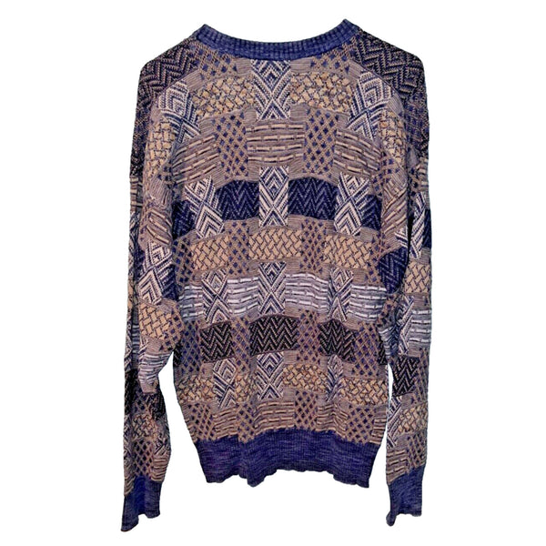 Tricots St Raphael Crew Coogi Style Geometric Knit Sweater Sz. L Made USA 90's
