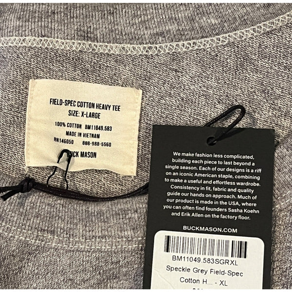 Buck Mason Field-Spec Cotton Heavy Tee Speckle Grey XL NWT Heavyweight $62