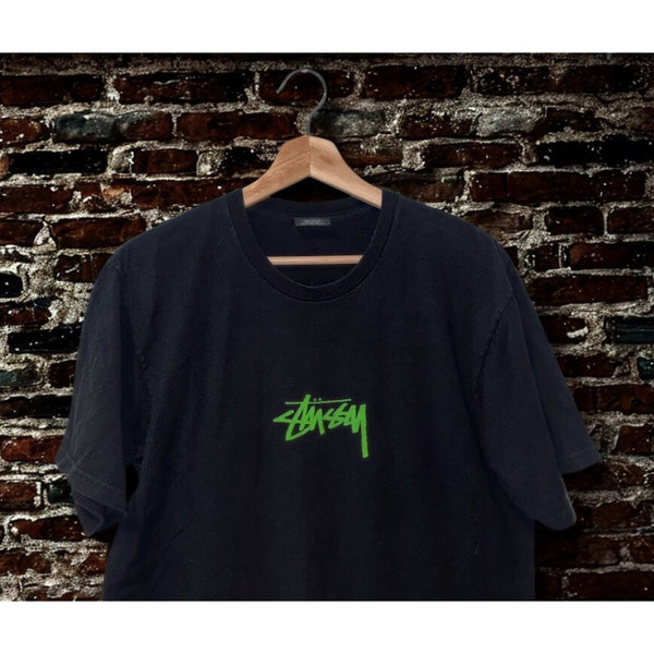 Stussy Logo T-Shirt Black Green Graphic Tee Size M