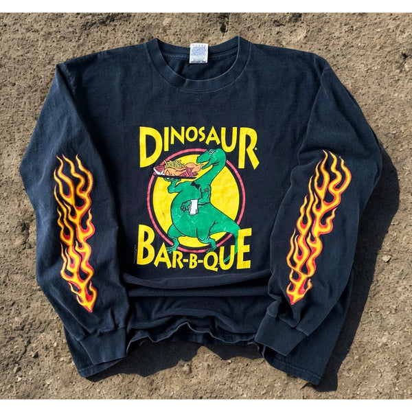 Dinosaur Bar-B-Que Flame Long Sleeve Shirt Black M Syracuse NY Y2K Vintage