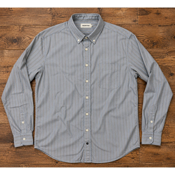 Taylor Stitch The Jack Parkway Stripe Shirt Men's 2XL 46 Organic Cotton Blue