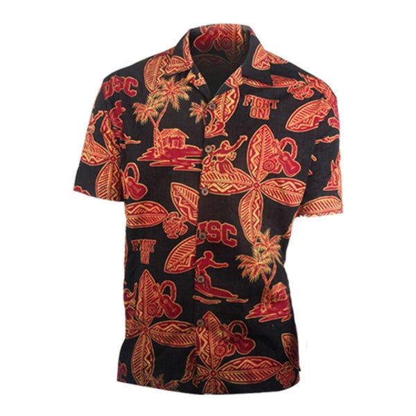 USC Team Trojans NCAA Luau Hawaiian Surfing Print Button Up Casual Shirt Sz. M