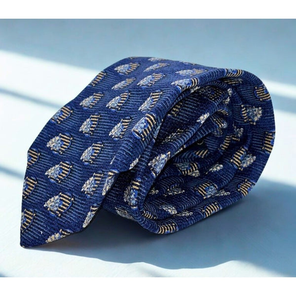 Ermenegildo Zegna 100% Silk Tie Navy Blue Diamond Medallion Italy Luxury