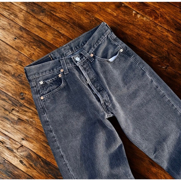Levi's 501 Jeans USA Made Black Faded Denim Button Fly 28x30 1997 Vintage