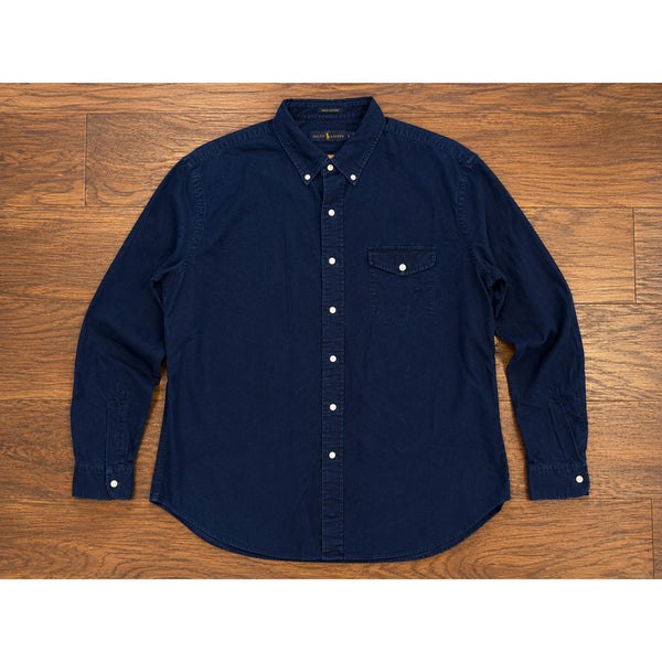 Polo Ralph Lauren Indigo Oxford Shirt Mens L Blue Button Down Cotton Casual