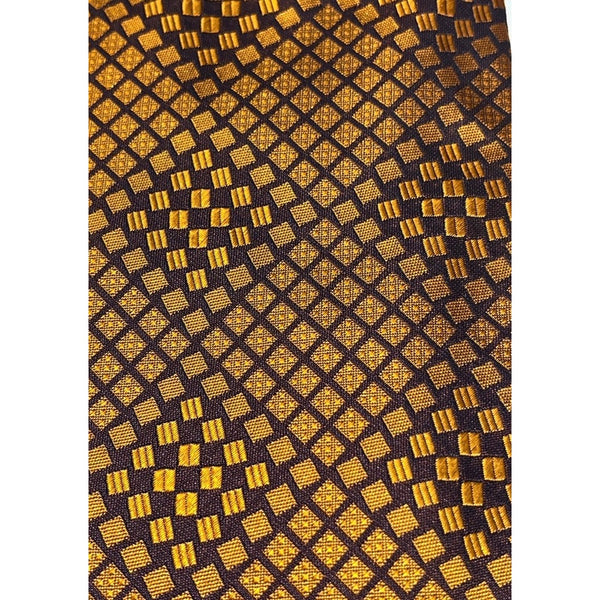 Gucci 100% Silk Tie Brown Gold Geometric Made in Italy Luxury Designer Necktie