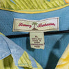 Tommy Bahama Silk Hawaiian Shirt XL Blue Floral Camp Collar Loop Resort Aloha