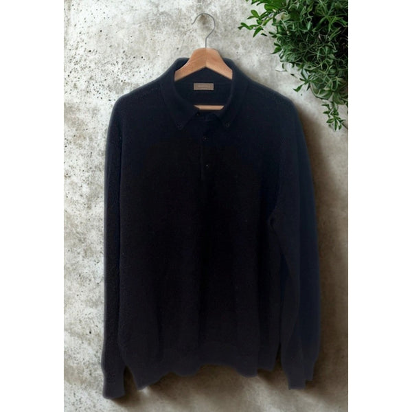 Avoncelli 100% Cashmere Sweater Polo Mens 58 XXL Black Made In Italy Luxury
