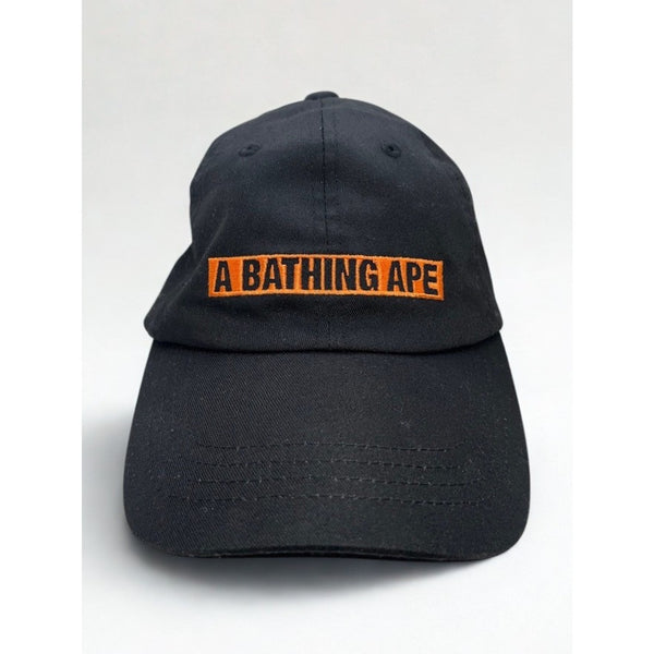 BAPE A Bathing Ape Logo Dad Hat Cap Black Orange Strapback Rare Streetwear