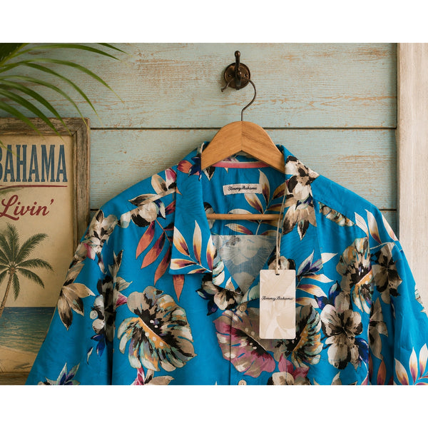 Tommy Bahama Jetties Beach Blooms Silk Blend Camp Shirt Blue 2XL NWT $148