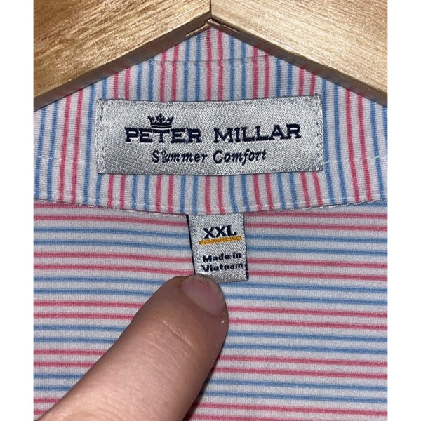 Peter Millar Summer Comfort Morris County Golf Club Polo Shirt 2XL Stripe Pink