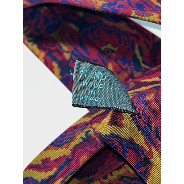 Fendi Roma Handmade Silk Tie Italy Red Blue Gold Abstract Luxury Designer Tie