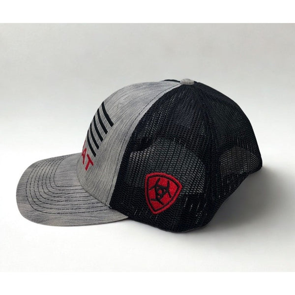 Ariat USA Flag Trucker Hat Heather Gray Black Mesh Snapback Cap A300014206