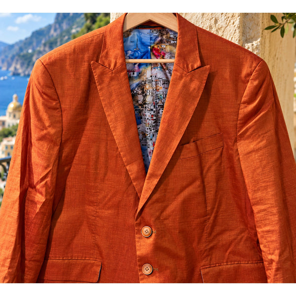 Robert Graham Linen Blend Blazer Sport Coat Jacket Orange Classic Fit Sz 42 NWOT