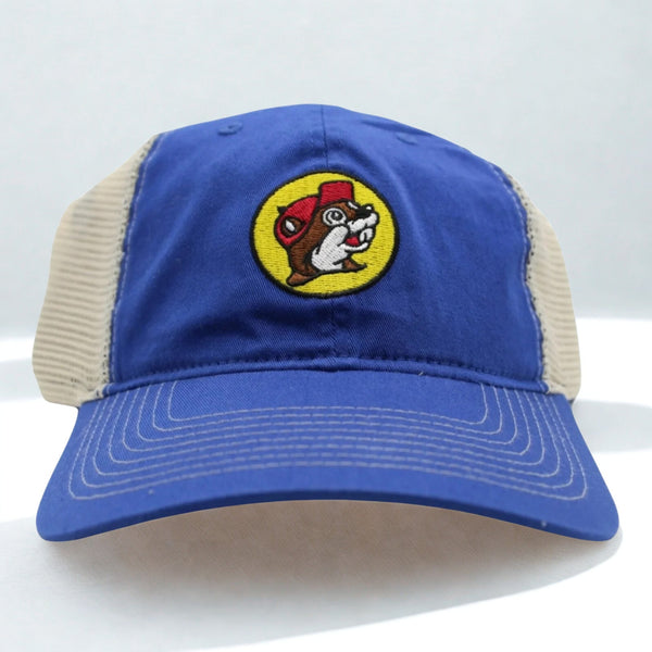 Buc-ee’s Gas Station Blue White Mesh Snapback Baseball Cap Hat EUC