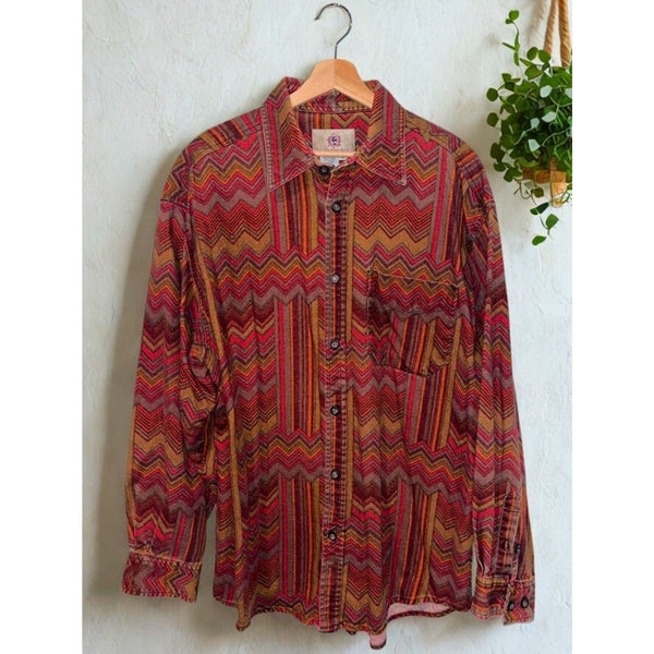 The Territory Ahead Aztec Boho Knit Shirt Mens XL 90s Vintage Heavy Cotton