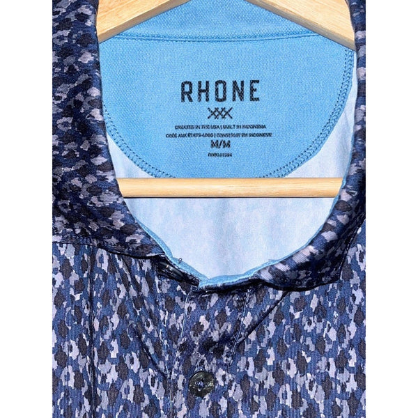 Rhone Golf Polo Shirt Men's M Gray Blue Camo Performance Stretch Short Sleeve