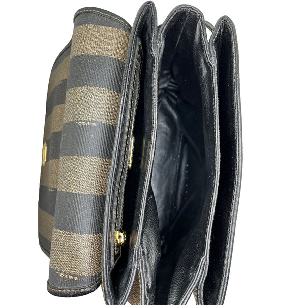 Fendi Purse PEQUIN BAG Striped Leather Gold Modern Pockets Organizer VNTG
