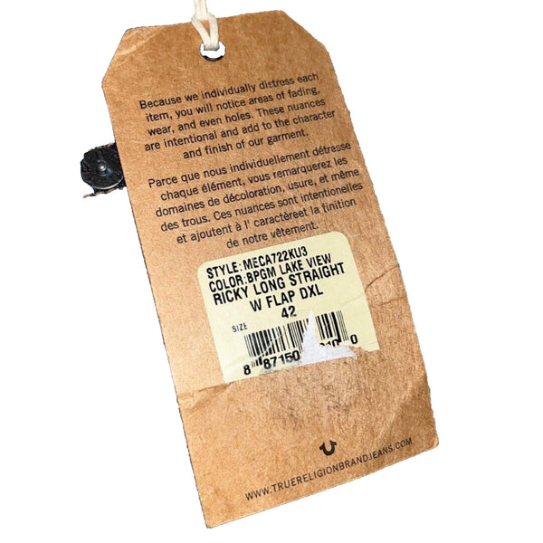 True Religion Ricky W Flap Relaxed Straight Jeans Lake View 42x36 NWT USA