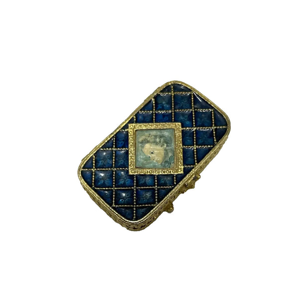 Estee Lauder Cobalt Blue Enamel Portrait Solid Perfume Compact NIB VTG