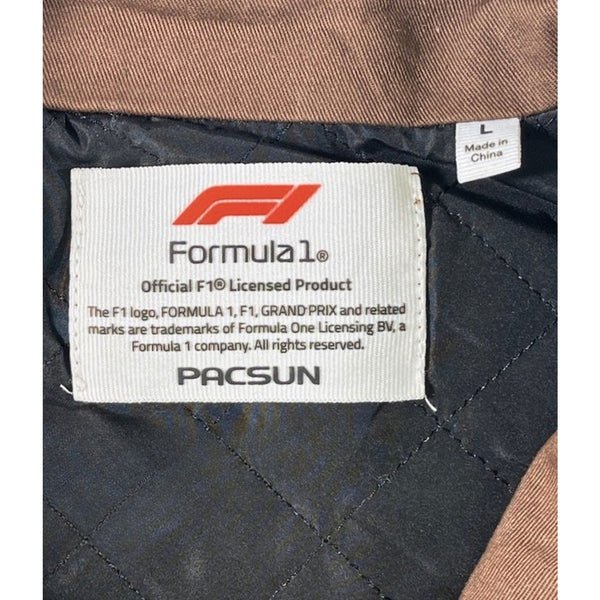 PacSun Formula 1 F1 Racing Bomber Jacket Brown Tan Full Zip Men’s Large