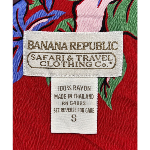 Banana Republic Safari Travel Hawaiian Shirt Floral Rayon Red Sz. Small Vintage