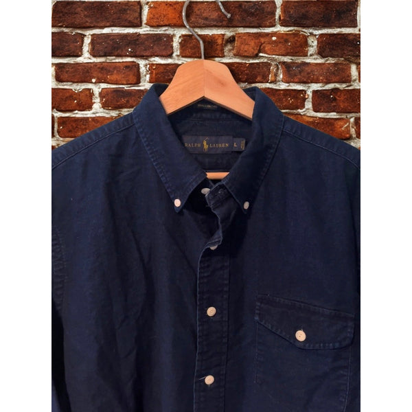 Polo Ralph Lauren Indigo Oxford Shirt Mens L Blue Button Down Cotton Casual